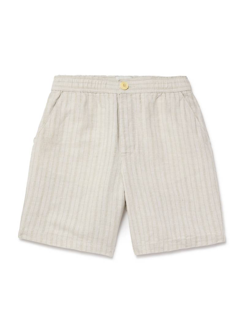 Oliver Spencer - Osborne Straight-Leg Striped Linen and Cotton-Blend Shorts - Men - Neutrals - M von Oliver Spencer