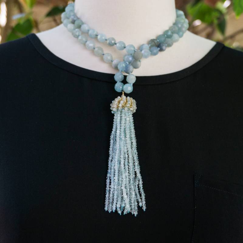 Aquamarin Halskette - Quaste Draht Häkeln Schmuck Edelstein One-Of-A-Kind-Halskette Boho von OliverRafCollection