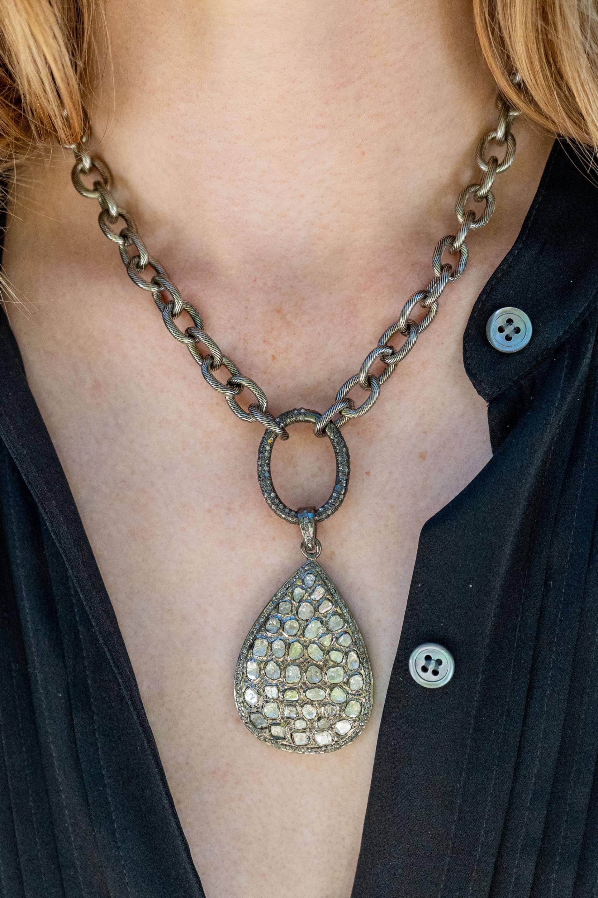 Diamant Im Rosenschliff Anhänger - Gescheiben Diamanten Pave Verschluss Statement Halskette von OliverRafCollection