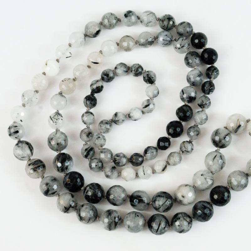 Handknotted Rutilated Quarz Halskette - Edelstein Lange Schichtung Schwarze Perlen von OliverRafCollection