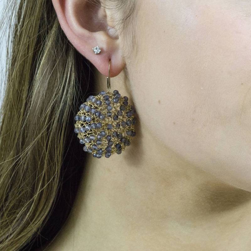 Iolith Golddraht Gehäkelte Ohrringe - Wire Crochet Schmuck Edelstein Einzelstück Lange von OliverRafCollection