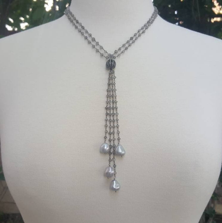 Labradorit, Perlen Und Diamanten Pave Halskette - Labradorit Quaste Schmuck Edelstein von OliverRafCollection