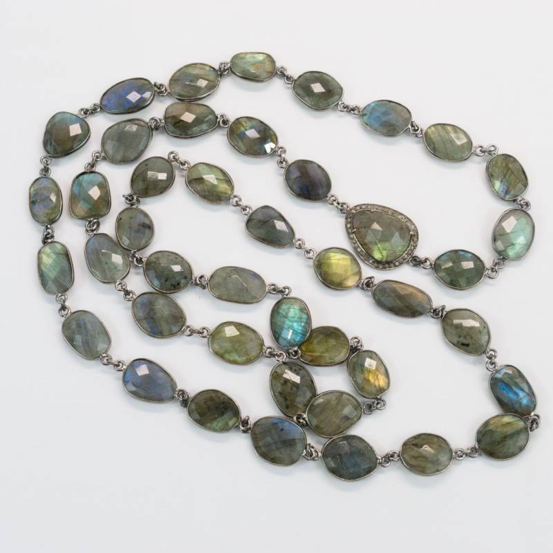 Labradorit Halskette - Pave Diamant Edelstein Schmuck Layering Lange Lünette Kette von OliverRafCollection