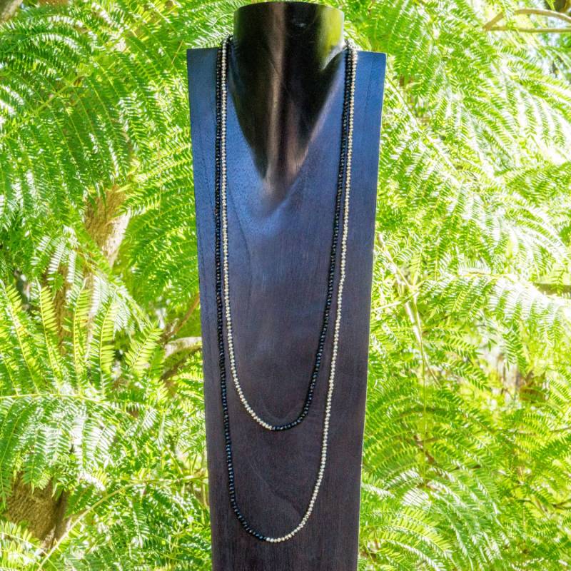 Perlen Schwarz Spinell Halskette, Silber Pyrit Multistrand Edelstein Lange Schichtung Geschenk von OliverRafCollection