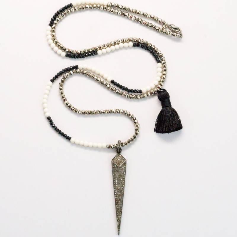 Perlen Schwarz Spinell Halskette - Weiße Knochen Pyrit Pave Diamant Spike Diamanten Designer Schmuck Schichtung von OliverRafCollection