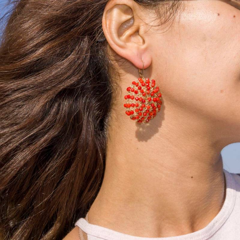Rote Koralle Draht Häkeln Ohrringe - Rote Schmuck Statement One-Of-A-Kind-Ohrringe von OliverRafCollection