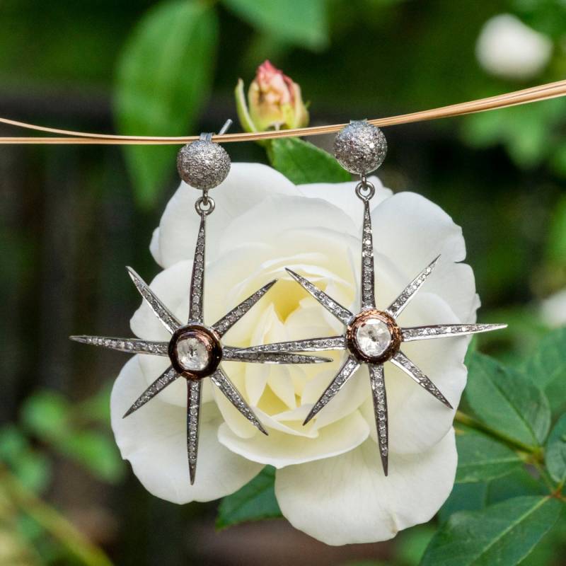 starburst Ohrringe - Diamant Pave Diamant-stern-Ohrringe Diamant-Polki-Ohrringe Designer-Schmuck von OliverRafCollection