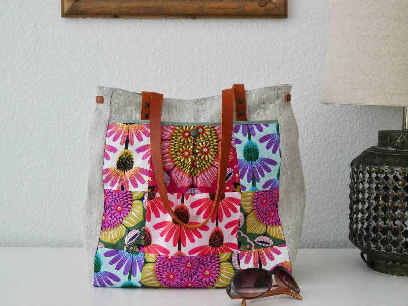Shopper Patchwork Und Leinen Mit Lederhenkeln von OliveundMink