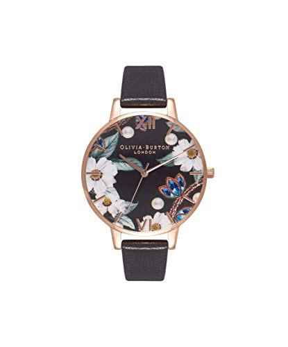 Olivia Burton Analog Quarzuhr für Damen Kollektion Bejewelled Florals mit Schwarzes Lederarmband - OB16BF04 von Olivia Burton