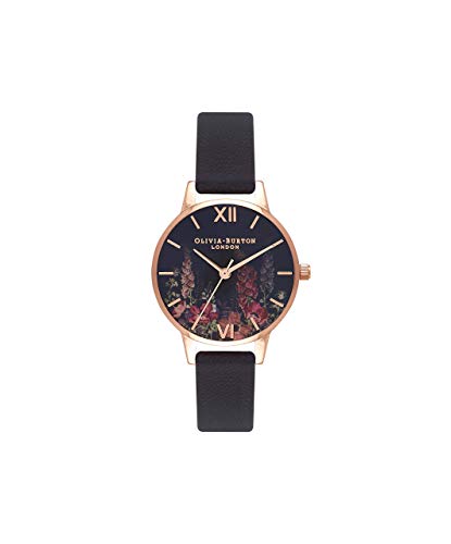 Olivia Burton Analog Quarzuhr für Damen Kollektion Dark Bouquet mit Schwarzes Lederarmband - OB16WG43 von Olivia Burton