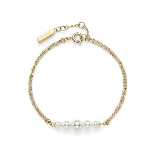 Olivia Burton Doppeltes Ketten-Armband für Damen Kollektion PEARLS & BEADS aus Gelbgold mit Abgestufter Reihe aus Imitationsperlen - 24100323 von Olivia Burton
