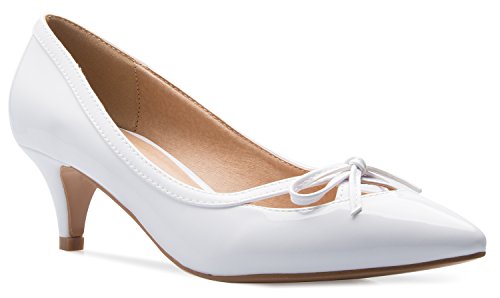 Olivia K D'Orsay Damen Pumps mit geschlossenem Zehenbereich, Schleife, Kitten-Heels, für Kleid, Arbeit, Party, mittelhoher Absatz, Weiß (Weiß), 37.5 EU von Olivia K