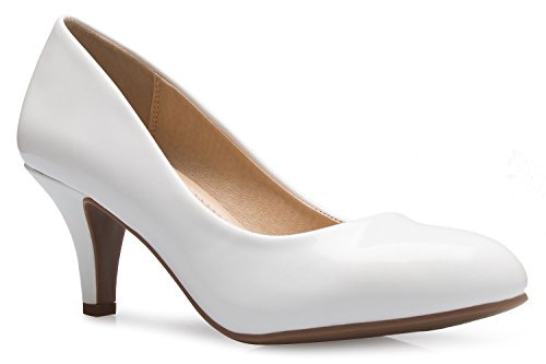 Olivia K Damen Comfort Classic Round Toe Kitten Low Mid Heel Dress Pumps, Weiß, 38 EU von Olivia K