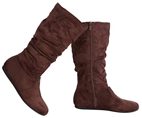 Olivia K Damenstiefel mit niedrigem Absatz, halber Wadenhöhe, lässig, Veloursleder, mit seitlichem Reißverschluss, braun, 40 EU von Olivia K