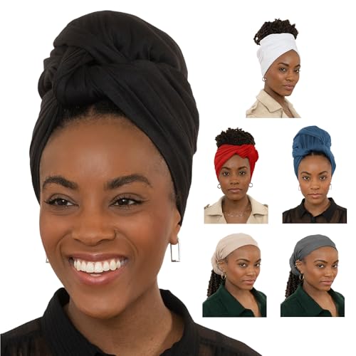 Olivia Sylx Afrikanische Kopfwickel für schwarze Frauen – Jersey-Schals Headwrap Frauen-Haarschal – weich und dehnbar Damen Turban Haargummi Schals Multipack – 6 Stück von Olivia Sylx