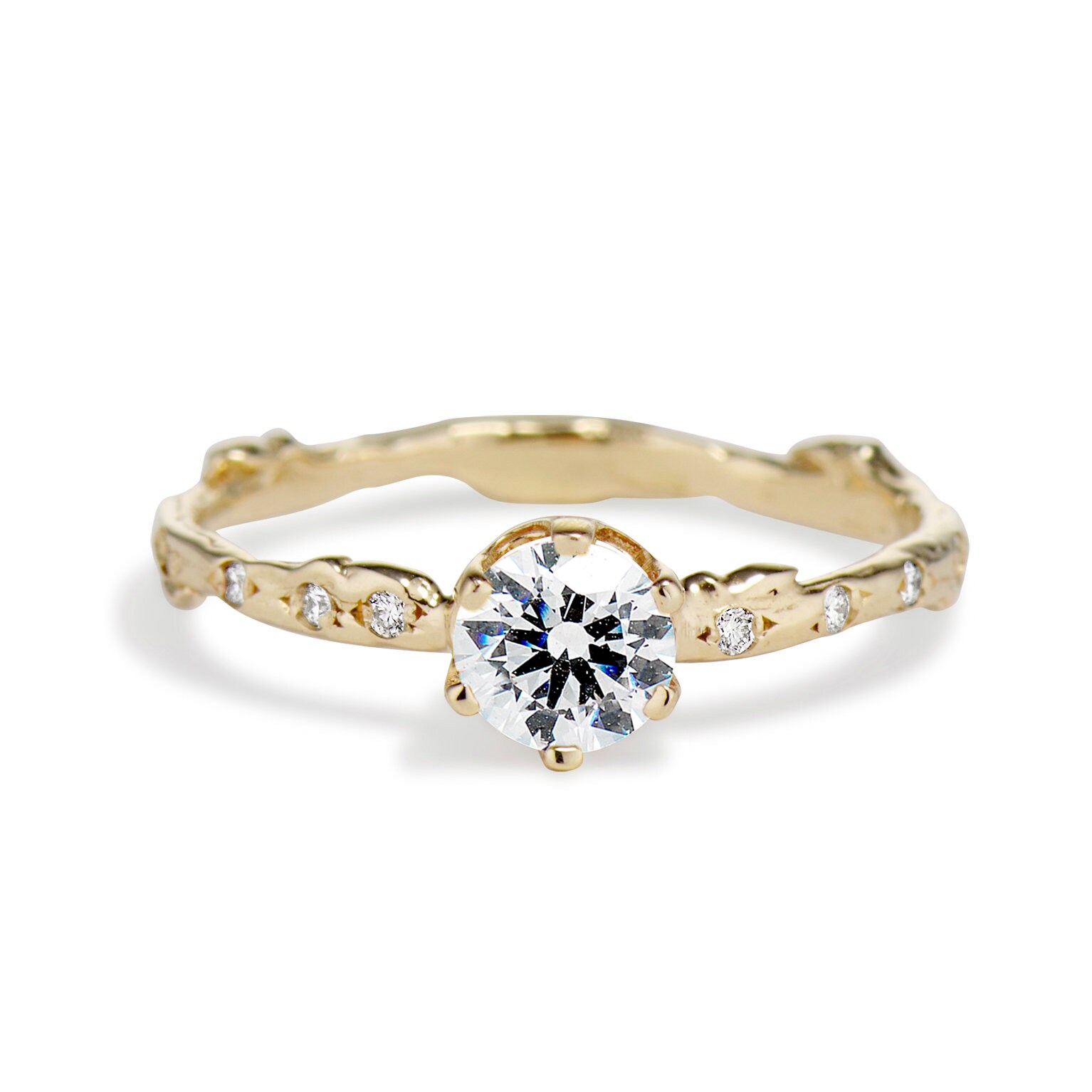 Bluebell Diamant Solitär Verlobungsring | Blumen Stengel Inspiriert Versprechen Ring, Zweig Alternative von OliviaEwingJewelry