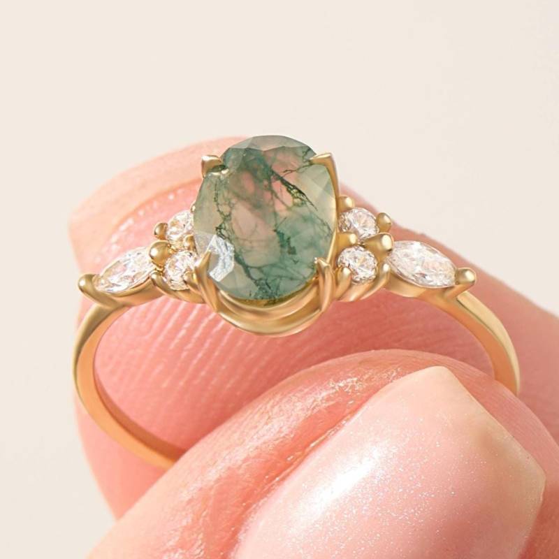 Oval Moosachat Ring Für Frauen 14K Gold Verlobungsring Massiv Edelstein Handgemachter Naturstein Schmuck Geschenk Sie Oval Moosachat Ring Für Frauen 14K Gold Verlobungsring Massiv Edelstein Handgemachter Naturstein Schmuck Geschenk Sie von OliviaMooreJewelry