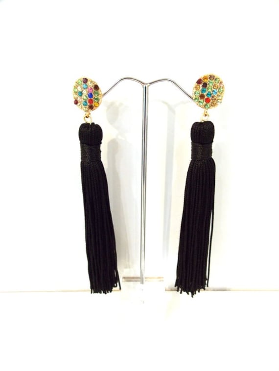 Mehrfarbige Juwel Und Schwarzen Quaste Statement Ohrringe Mehrfarbige Juwel Und Schwarzen Quaste Statement Ohrringe von Oliviadivine