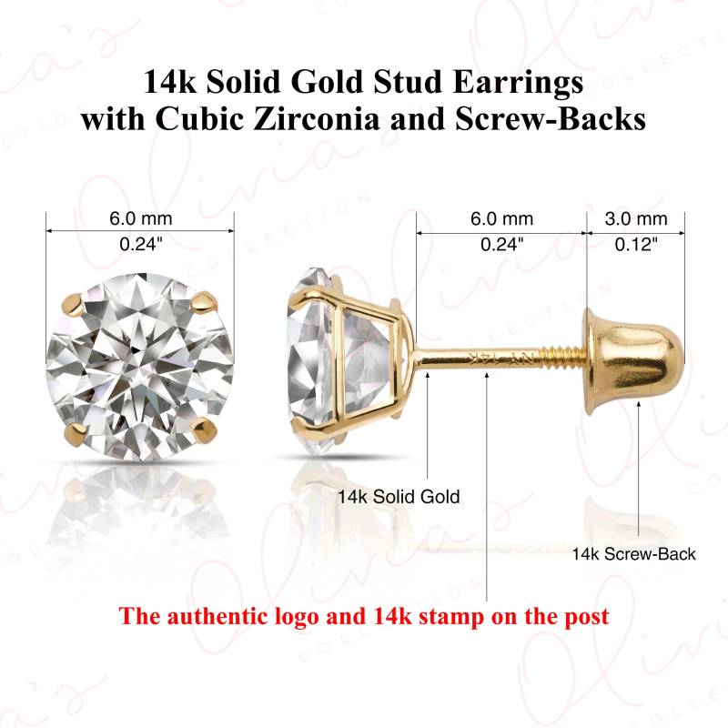 14 K Weiß Oder Gelb Gold Leichte Schraube Zurück Ohrstecker 6 Mm, Unisex Erwachsene, Ohrläppchen von OliviasCollectionInc