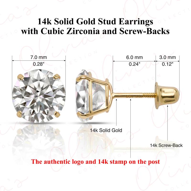 14 K Weiß Oder Gelb Gold Leichte Schraube Zurück Ohrstecker 7 Mm, Unisex Erwachsene, Ohrläppchen von OliviasCollectionInc