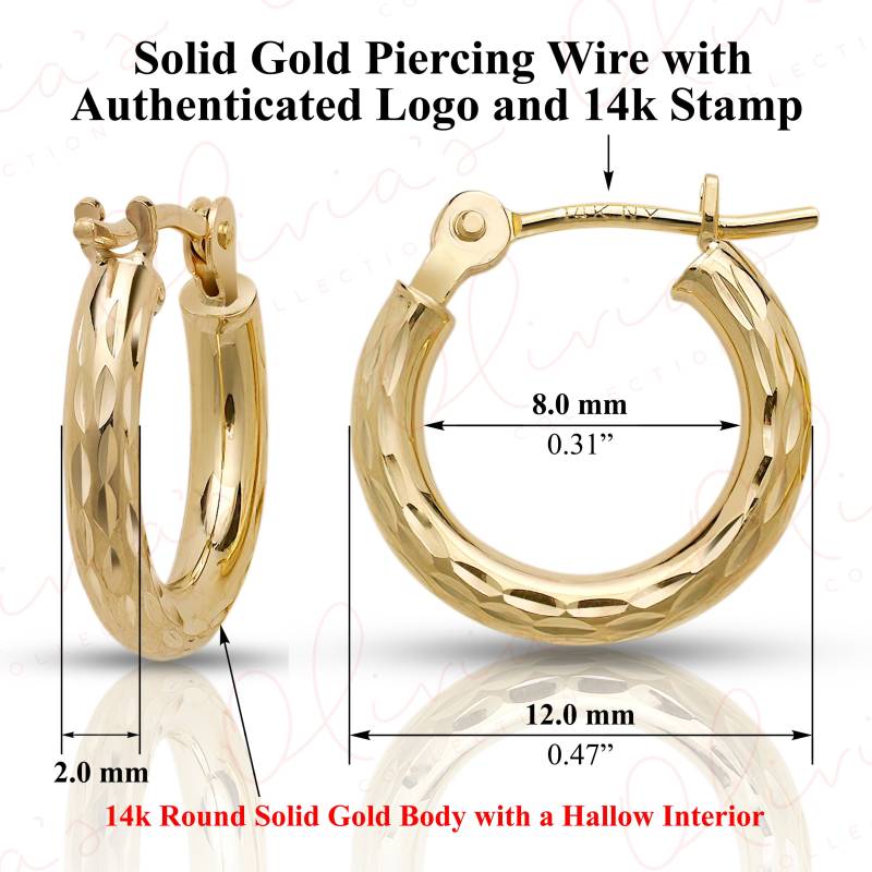 14K Gelbgold Diamantschliff Creolen - 2.0 Mm von OliviasCollectionInc