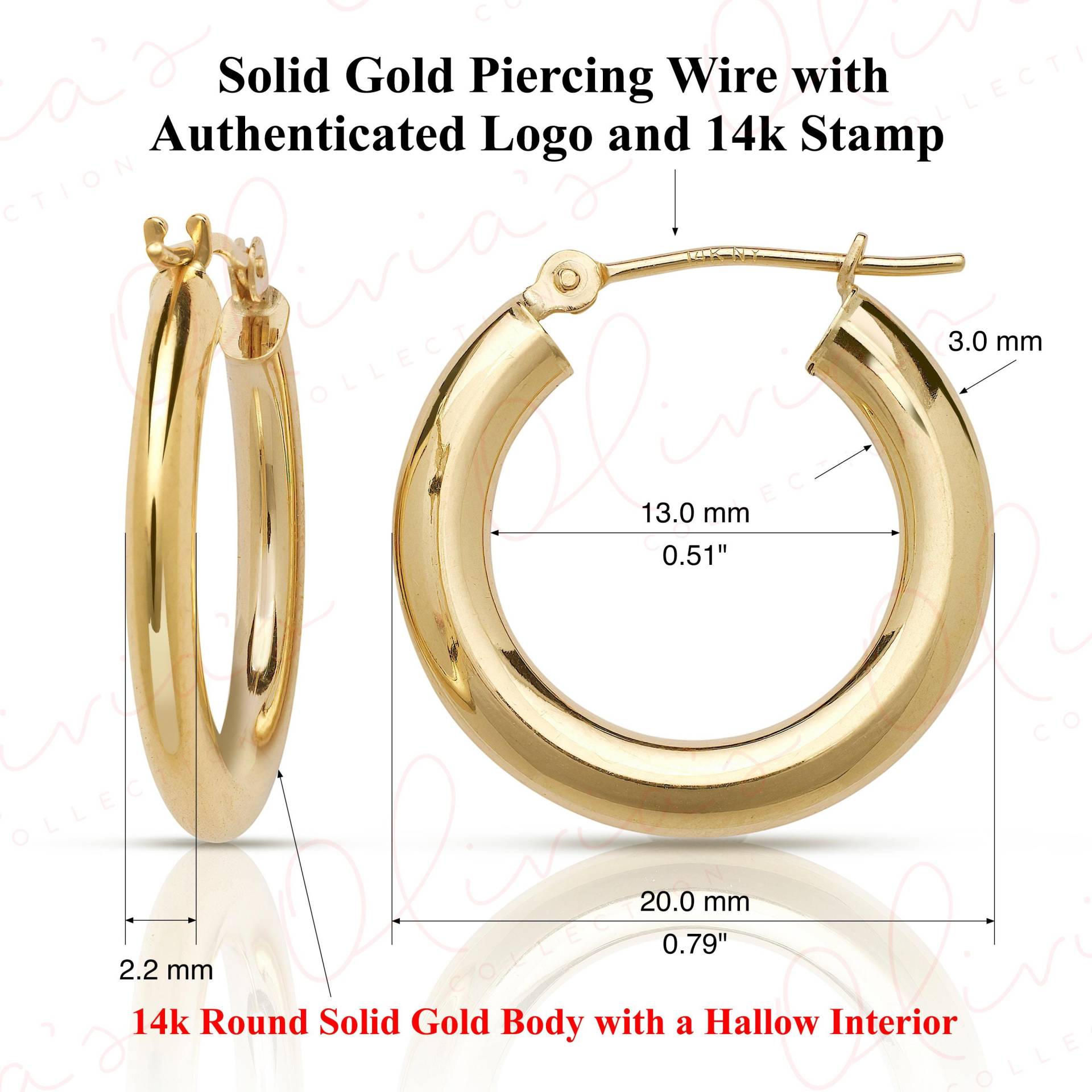 14K Gelbgold Messerschnitt Creolen | 20, 25, 30x2.2x3.0 Mm, Unisex Erwachsene, Jugendliche, Ohrläppchen von OliviasCollectionInc