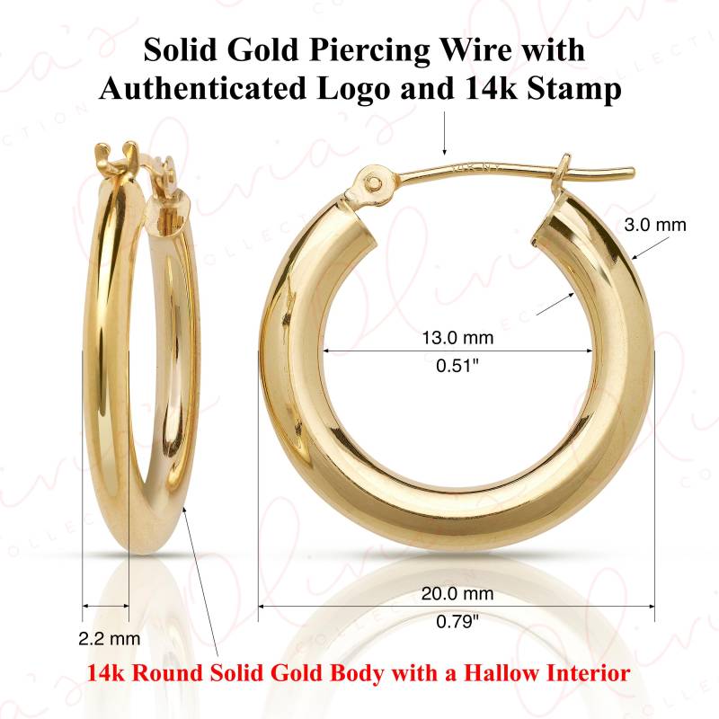 14K Gelbgold Messerschnitt Creolen | 20, 25, 30x2.2x3.0 Mm, Unisex Erwachsene, Jugendliche, Ohrläppchen von OliviasCollectionInc