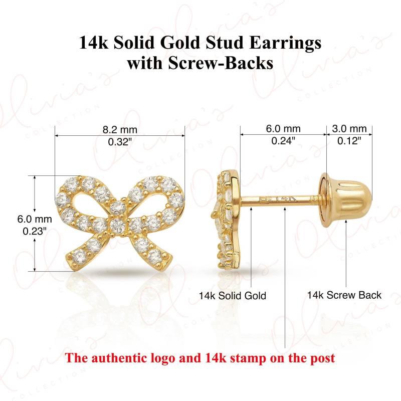 14K Gold Bow Ohrstecker Cubic Zirkonia Ribbon Design von OliviasCollectionInc