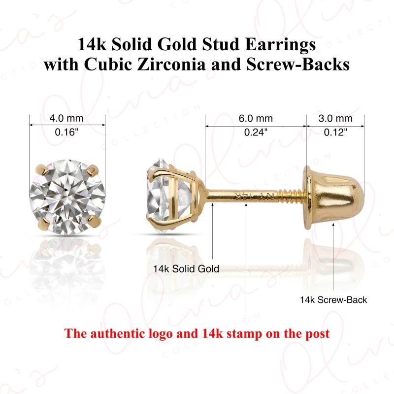14K Gold Cubic Zirconia Ohrstecker Sicherer Schraubenverschluss, Unisex von OliviasCollectionInc