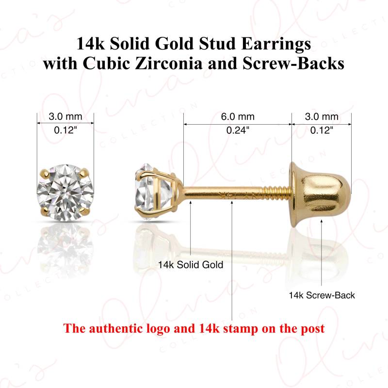 14K Gold Cubic Zirconia Ohrstecker Sicheres Schraubendesign von OliviasCollectionInc
