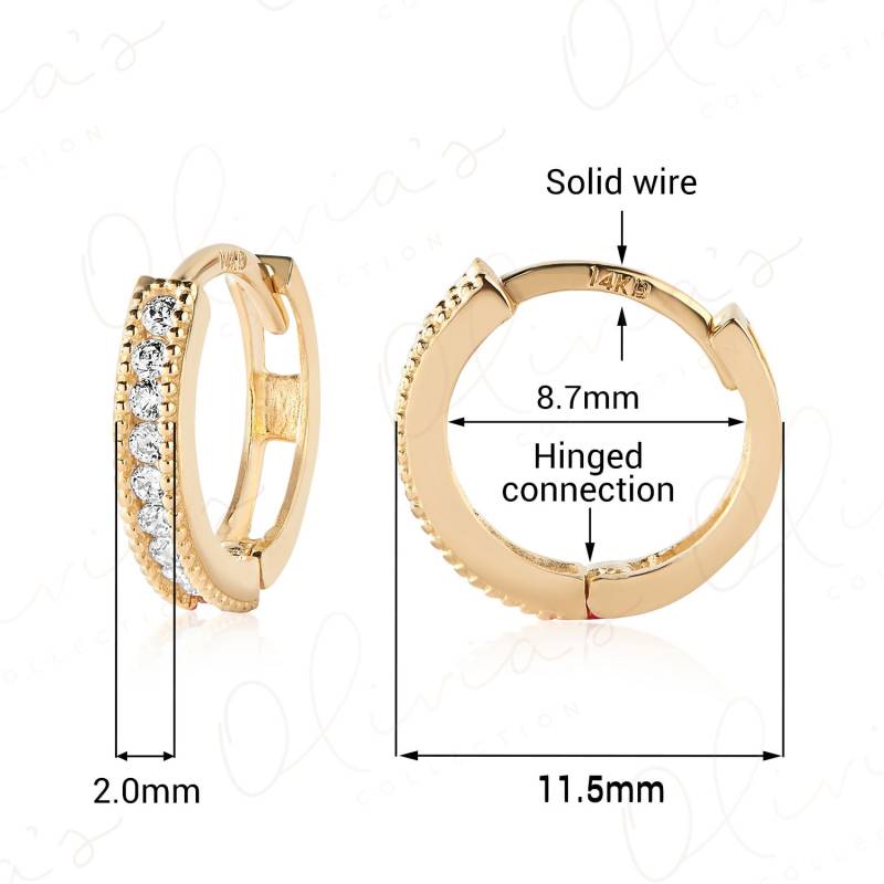 14K Gold Cubic Zirkonia Huggie Ohrringe Klappbar Snap-Back von OliviasCollectionInc