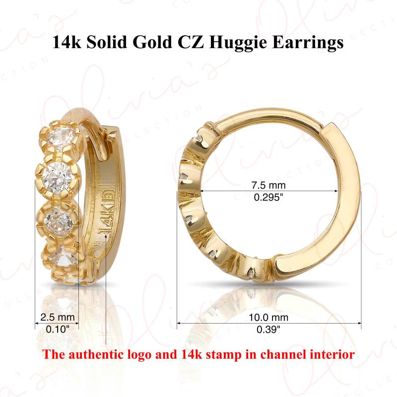 14K Gold Huggie Ohrringe Cubic Zirkonia Channel Set, Klapp Snap-Back von OliviasCollectionInc