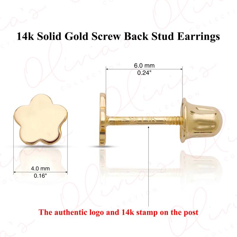 14K Solid Gold Blumen Ohrstecker Schraube Zurück von OliviasCollectionInc