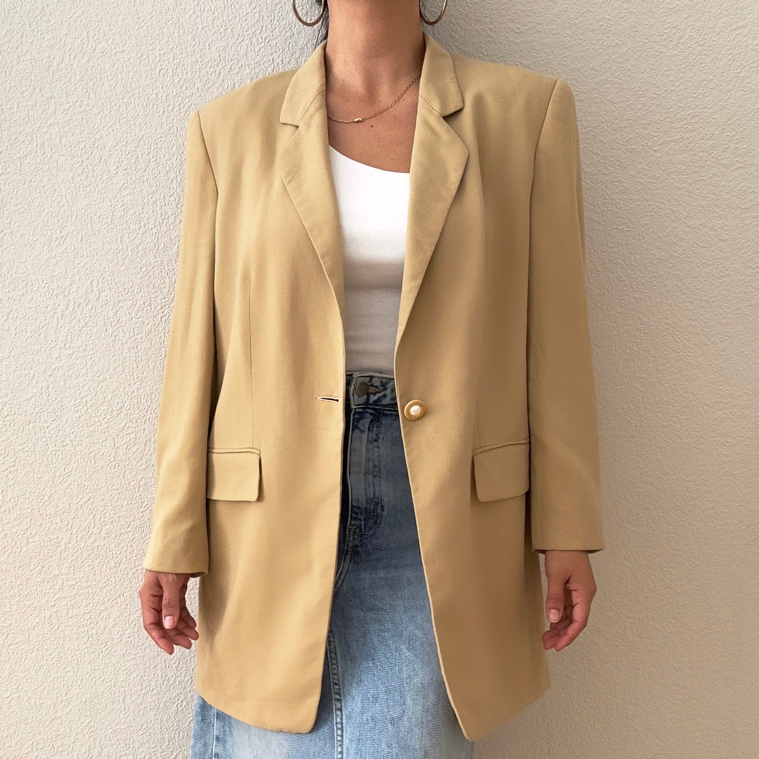 Vintage Crepé Wolle Blazer - Leichte Wolle, Größe 44 von OliviasGarderob