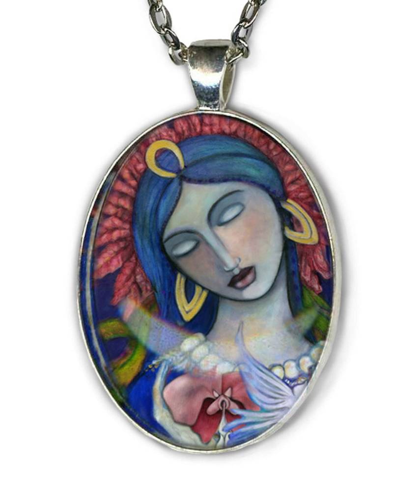 Ixchel Anhänger Maya Göttin Der Fruchtbarkeit, Versilberte Halskette von OlivosARTstudio