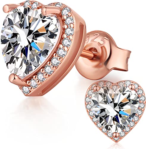 Herz Ohrstecker Roségold 925 Silber Ohrringe stecker damen Mädchen Zirkonia von Oliyotz
