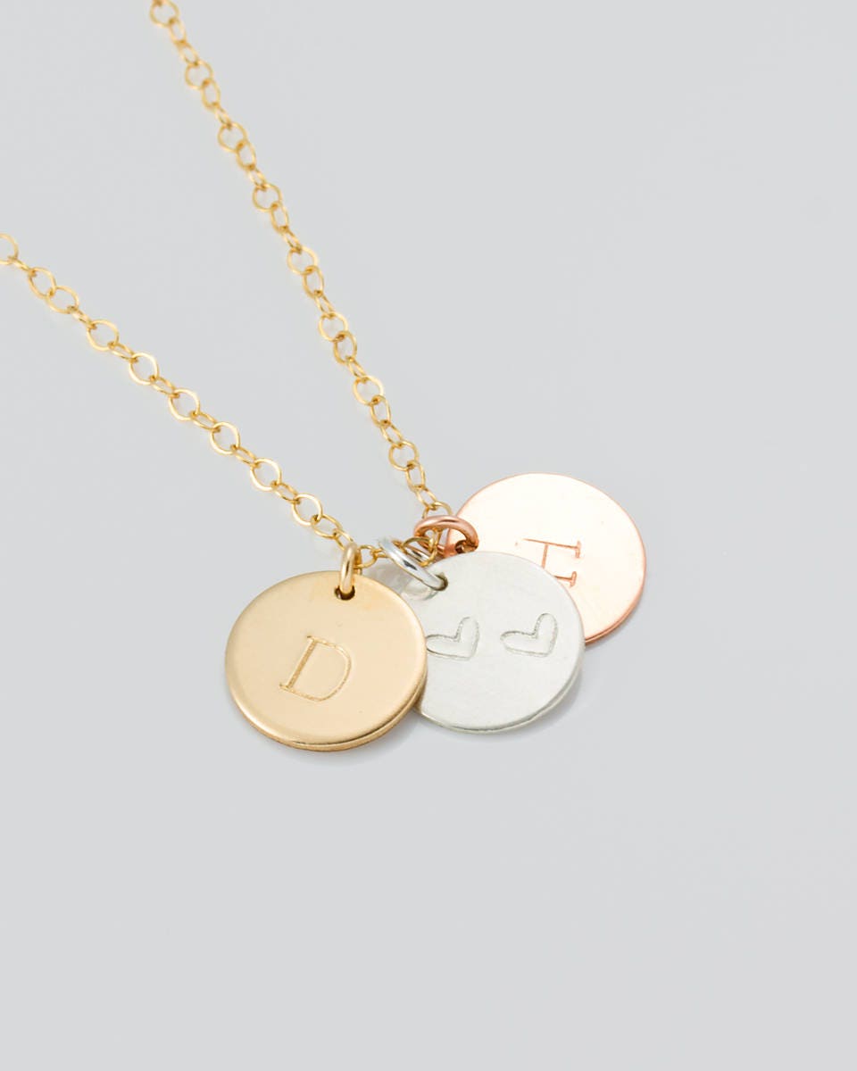 Personalisierte Plättchen-Halskette Aus Gold Filled Sterlingsilber Roségold Herz-Anhänger Halskette Gemischten Metallen 0278-4Nm Personalisierte Plättchen-Halskette Aus Gold Filled Sterlingsilber Roségold Herz-Anhänger Halskette Gemischten Metallen 0278-4Nm von OlizzJewelry