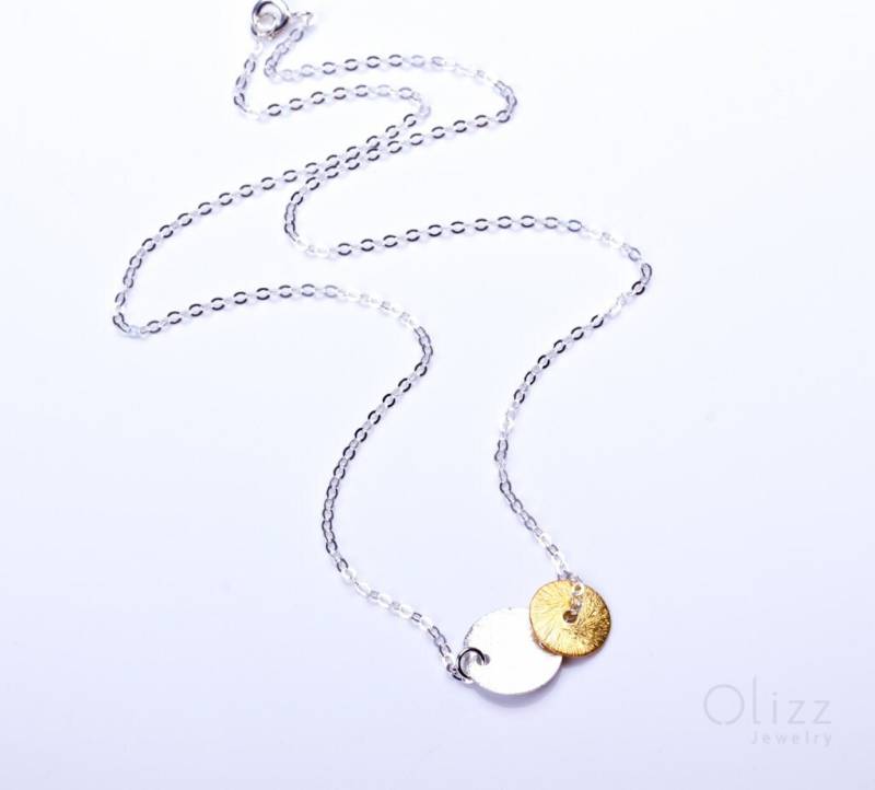 sterling Silber Double Disc Halskette, Brautschmuck von OlizzJewelry