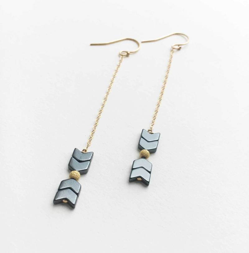 Schwarze Ohrringe Goldene Lange Kettenohrringe Hämatit Silberne Boho Beste Freundin Geschenk von OlizzJewelry