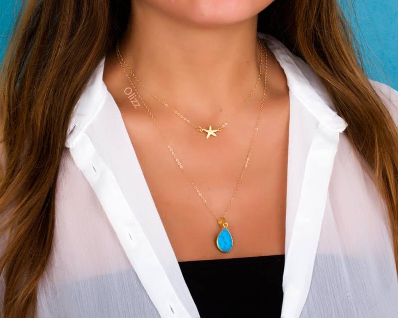 Gold Seestern Halskette | 14K Filled Strand Hochzeitsschmuck von OlizzJewelry
