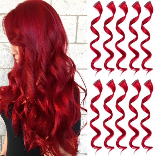 Olldag 10 Stück Rot HaarverläNgerungen, Lockige Gewellte Synthetische Haarteile Clip in Regenbogen Neon Party Highlights, Bunte Haare ZubehöR für Kinder MäDchen Frauen 17 Zoll Olldag 10 Stück Rot HaarverläNgerungen, Lockige Gewellte Synthetische Haarteile Clip in Regenbogen Neon Party Highlights, Bunte Haare ZubehöR für Kinder MäDchen Frauen 17 Zoll von Olldag