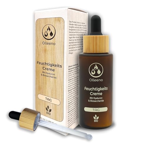 Olleeno® BIO Feuchtigkeitscreme gesicht für frauen 50 ml, Tagespflege mit Hyaluron, Vitamin C, Rosenwasser und Aloe Vera. Vegan, spendet Feuchtigkeit, stärkt die Haut und verleiht natürlichen Glow. von Olleeno