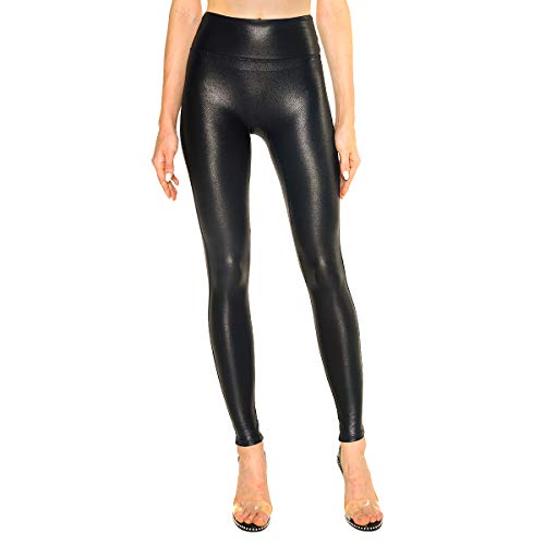 Olligey Kunstleder Leggings Damen Lederhose High Waist Lederimitat Hose Schwarz Lederoptik Stretch Leggings Elegant von Olligey