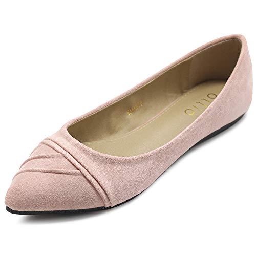 Ollio Damen Schuh Ballettkleid Faux Wildleder Plissee Spitz Zehen Flach, Baby Pink-su, 37.5 EU von Ollio