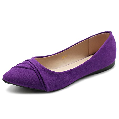 Ollio Damen Schuh Ballettkleid Faux Wildleder Plissee Spitz Zehen Flach, Violett-Su, 38 EU von Ollio