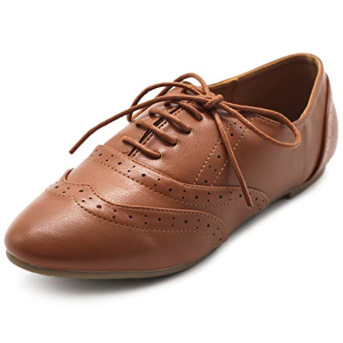 Ollio Damen Schuh Classic Schnürkleid Low Flat Heel Oxford, Braun (braun), 38 EU von Ollio
