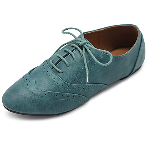 Ollio Damen Schuh Classic Schnürkleid Low Flat Heel Oxford, petrol, 39 EU von Ollio