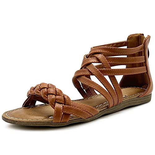Ollio Damen Schuh Gladiator Riemen Reißverschluss Mehrfarbig Sandale, Braun (braun), 39 EU von Ollio