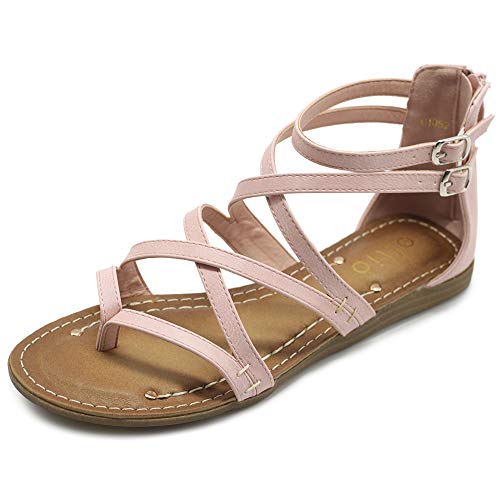 Ollio Damen Schuh Gladiator Strap Flat Zori Sandalen, Pink (Nude), 38.5 EU von Ollio