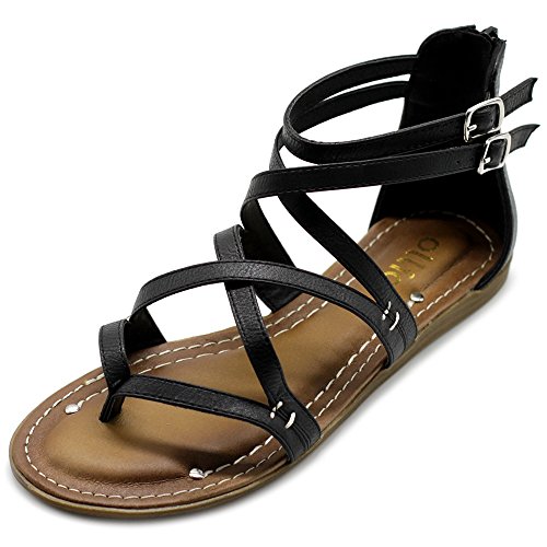 Ollio Damen Schuh Gladiator Strap Flat Zori Sandalen, Schwarz (schwarz), 38 EU von Ollio